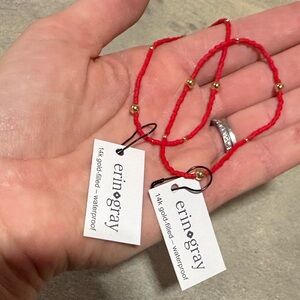 Red Beaded Bracelet with Gold Accents